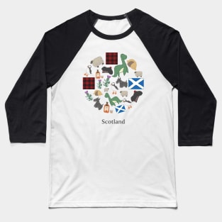 Kawaii Scottish Icons Drawing Baseball T-Shirt